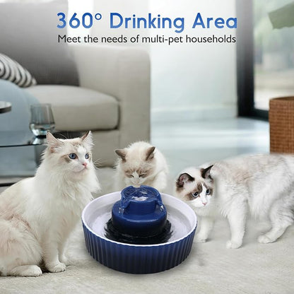 Lawfery Ceramic Cat Water Fountain, 2.1L/71oz Cupcake Pet Fountain | 3 Carbon Filters, 2 Quiet Pumps, Heavy Ceramic Body, and 360° Drinking Area, Drinking Bowl for Indoor Cats and Small Dogs