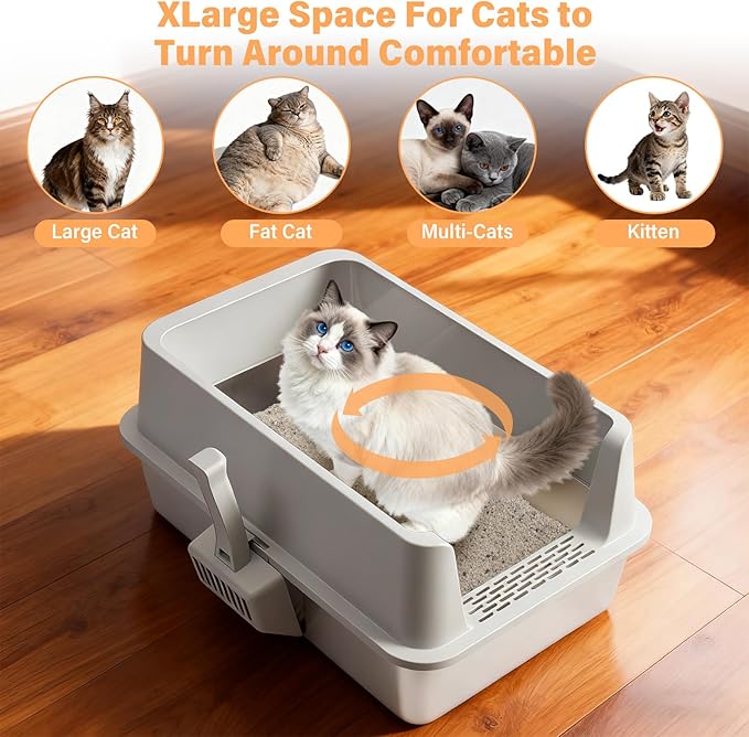 2PACK Stainless Steel Litter Box, XL Cat Litter Box with Lid for Big Cat, Extra Large Metal Litter Boxes with High Side, Non-Stick, Odor-Resistant, Anti-Urine Leakage, Includes Mat & Scoop