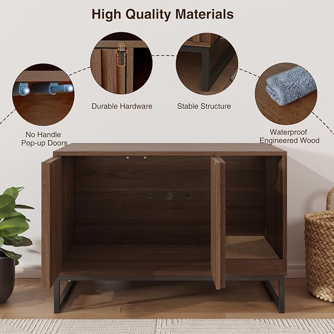 Halitaa Cat Litter Box Enclosure, Modern Hidden Litter Box Furniture with Scratch Pad, Indoor Cat Washroom House End Table, Entryway Bench for Livingroom (Walnut)