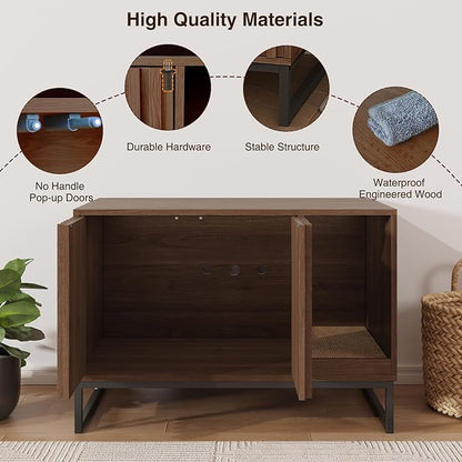 Halitaa Cat Litter Box Enclosure, Modern Hidden Litter Box Furniture with Scratch Pad, Indoor Cat Washroom House End Table, Entryway Bench for Livingroom (Walnut)