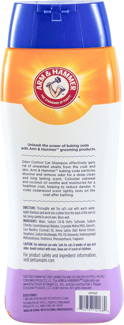 Arm & Hammer Odor Control & Dander Reducing Shampoo for Cats, Baking Soda Cat Shampoo for Dander, Odor Control, Coat Cleaning and Dry Skin Care, Violet Cedarwood Scent, 20 Fl Oz