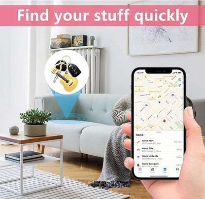 Leather Keychain Holder Case Compatible with AirTag,Cute Protective Cover with Keyring,Anti-Scratch Finder GPS Tracker Case for Wallet Keys,bag,pets,Backpack(Guitar Yellow)