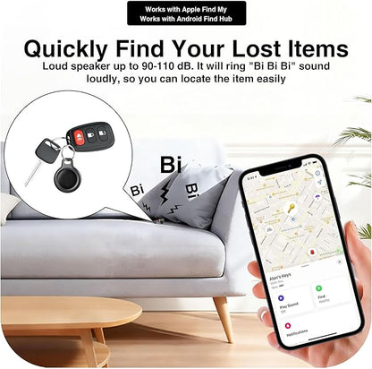 Bluetooth Tracker Works with Apple Find My & Android Find Hub – Key Finder for Keys & Pet Collar, No Monthly Fee, Loud Alarm, Replaceable Battery(2 Pack, White)