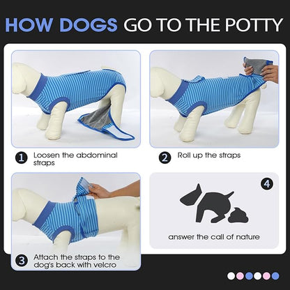FUAMEY Recovery Suit for Dogs After Surgery,Soft Breathable Dog Bodysuit E-Collar & Cone Alternative Surgical Suit,Male Female Dog Neuter Spay Suits Anti Licking Wounds Onesie Navy Blue Strips XL