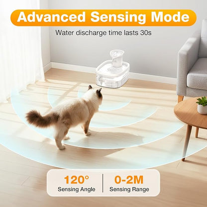 Cat Water Fountain, 85oz/2.5L Large Capacity Cordless Cat Water Fountain | Smart Motion Sensor & Timer Flow,3 Filter Cartridges, Wireless Pet Water Fountains for Cats Indoor (White)