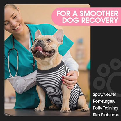 FUAMEY Dog Recovery Suit Male,Dogs Surgery Neuter Suits Puppy Spay Shirts for Female Protect Dog's Skin Anti Licking Abdominal Wounds Doggie Onesie Pet Bodysuit Alternative to Cone Gray Stripes XXL