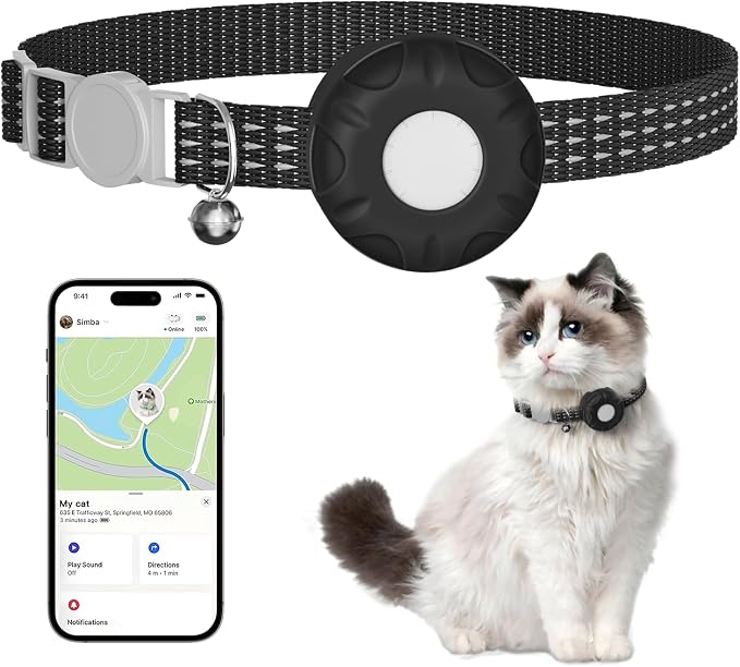GPS Tracker for Cats, Mini GPS Cat Tracker, Smart Pet Activity Tracker, No Monthly Fee, Pet Tracker Compatible with Apple Find My(iOS Only), Anti-Lost, Finder Tag for Cars, Pets, Kids, Items, Black