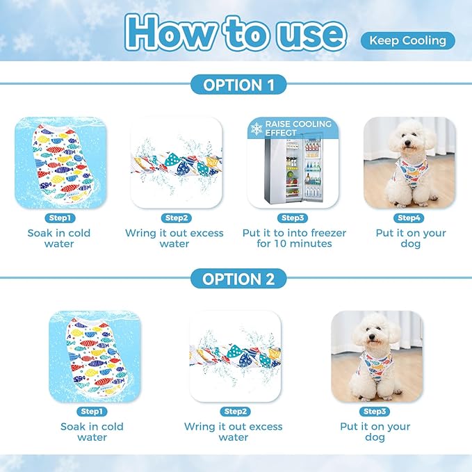 cyeollo 2pack Dog Cooling Shirt, Breathable Sleeveless Summer Clothes for Dogs, Intant Cool T Shirts for Small Dogs, Blue Fish L