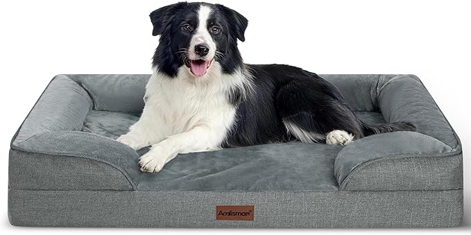 aodisman Orthopedic Dog Beds for Large Sized Dogs, Waterproof Memory Foam Big Size Pet Bed with Sides,Comfort Thick Egg-Crate Foam,Dog Couch Bed,Washable Cover & Non-Slip Bottom,Grey