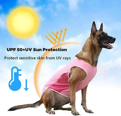 UPF 50+ Sun Protection Sleeveless Dog Shirt for Medium Dogs - Breathable Lightweight Sports Fan T-Shirt with Reflective Strips, UV Protective Apparel P23ST00503XXL