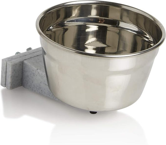 Lixit® Stainless Steel Kennel Food or Water Bowl - Non Spill Hanging Removable Crate Bowls - Carrier Cage Dish for Dogs or Cats for Feeding and Drinking (Stainless Steel, 20 Ounce)