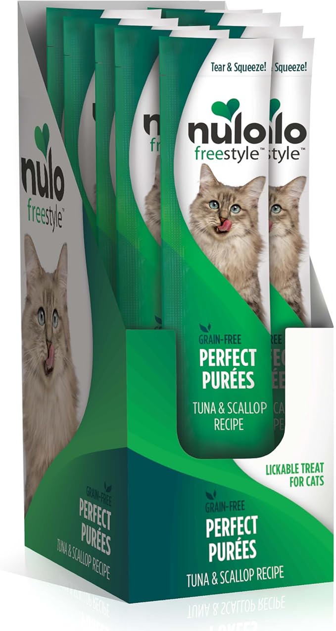 Nulo Freestyle Lickable Cat Treats - Perfect Purées Tuna & Scallop, Squeezable Grain-Free Wet Cat Food Topper, High Moisture for Hydration, 48 x 0.5oz