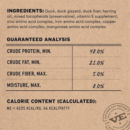 Vital Essentials Freeze Dried Cat Food, Raw Duck Mini Patties | Complete Meal or Topper | Easy to Portion and Rehydrate | High Protein, Grain Free Dry Cat Food |15 oz Bag