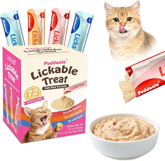 Lickable Cat Treats, High-Meat Puree, Grain & Gum Free, High Protein, No Additives, 0.5oz Tubes (Pack of 72)