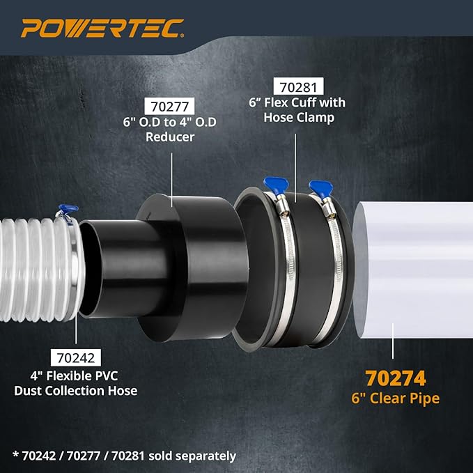 POWERTEC Clear PVC Pipe 6" x 36" Long, 1PK Rigid Plastic Tubing, Round Tube Compatible w/Dust Collection Fittings - Hose for Woodworking Tool, Dust Collection System or Cat Tree (70274V)