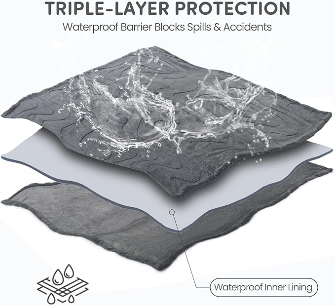 Waterproof Dog Blanket for Couch Bed – Double-Sided Washable Cat Puppy Blanket, Pet Throw Soft, Warm, Durable, Protective Furniture Cover, Grey XL(80×60)"