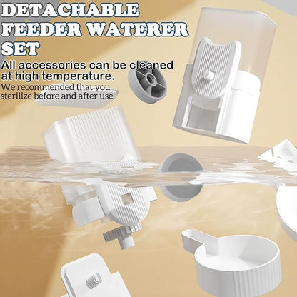 kathson Rabbit Gravity Auto Feeder Set 35oz Hanging Automatic Food Water Dispenser Cage Automatic Feeder Set for Rabbit Chinchilla Guinea Pig Hedgehog Ferret Kitty Puppy (Grey)