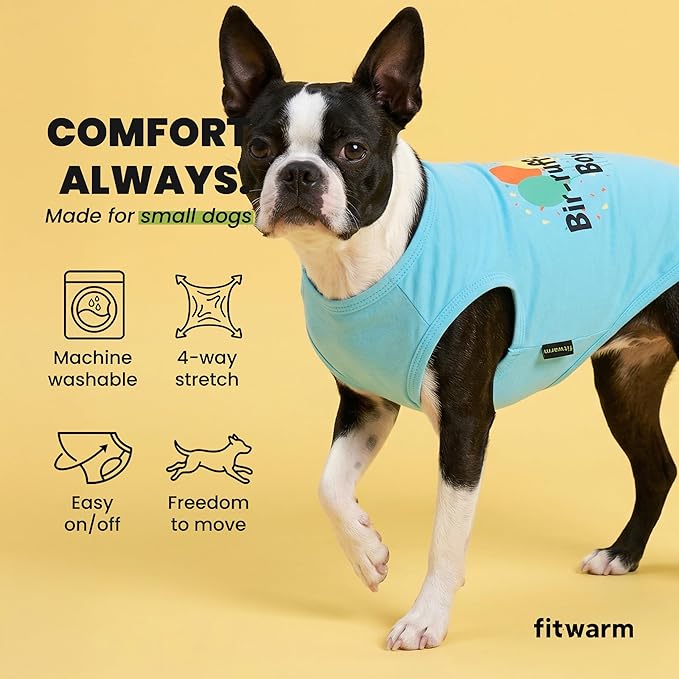 Fitwarm Birthday Boy Dog Shirt, Bir-Ruff-Day Boy Funny Dog Clothes for Small Dogs Boy, Pet Birthday Outfit, Cat Tshirt, 100% Breathable Cotton, Aqua Blue, XXL