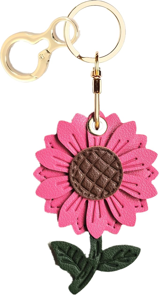 Leather Keychain Holder Case Compatible with AirTag,Cute Protective Cover with Keyring,Anti-Scratch Finder GPS Tracker Case for Wallet Keys,bag,pets,Backpack(Daisy Red)