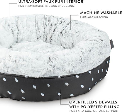 Fringe Studio Mudcloth Dabs Charcoal Small Circle Pet Bed 18"- Poly Filled with Faux Fur Interior - Machine Washable (200029)