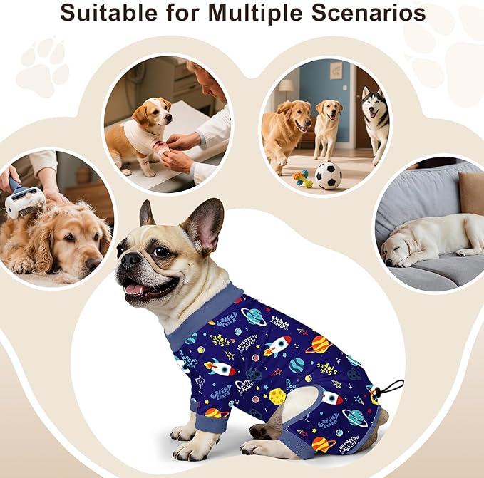 Bienbee Dog Pajamas, 4 Pack Dog Recovery Suit Shedding Suit Cute Soft Puppy Clothes Dogs Pjs Onesies Jammies Adjustable Breathable & Stretchy Clothes for Small Medium Large Dogs Girl Boy Puppy-L