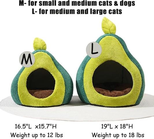 Cat Bed for Indoor Cats - Adorable Cozy Avocado Cat Cave with Removable Cushion, Super Soft Pet House Tent for Kittens & Small Pets, Warm and Washable Non-Slip Design