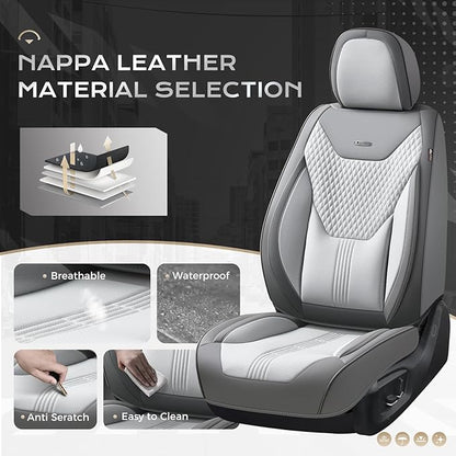 Coverado Car Seat Covers Full Set, Front Seat Covers with Lumbar Support and Back Seat Cover Waterproof Leather Automotive Seat Cover, Universal Car Interior Protectors Cushion for Most Cars