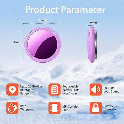 2 Pack Tracker Tags Finder Apple Find My MFi Certified Waterproof iOS Only | Bluetooth Air Smart Tags Item Finder Locator Worldwide Tracking for Key Pets Wallet Backpack Dogs Luggage Replaceable Battery