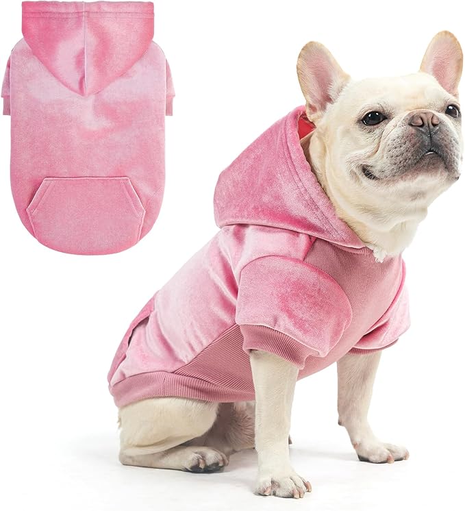 BEAUTYZOO Dog Hoodie Sweaters for Small Medium Dogs- Warm Fall Winter Fleece Jacket for Cold Weather, Soft Velour Hooded Coat with Leash Hole & Pocket, Puppy Sweatshirt Clothes Bulldog Schnauzer, Pink
