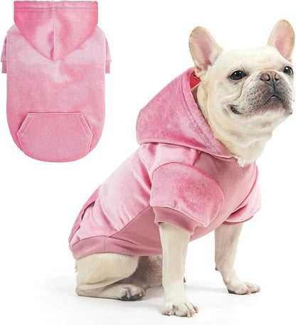 BEAUTYZOO Dog Hoodie Sweaters for Small Medium Dogs- Warm Fall Winter Fleece Jacket for Cold Weather, Soft Velour Hooded Coat with Leash Hole & Pocket, Puppy Sweatshirt Clothes Bulldog Schnauzer, Pink
