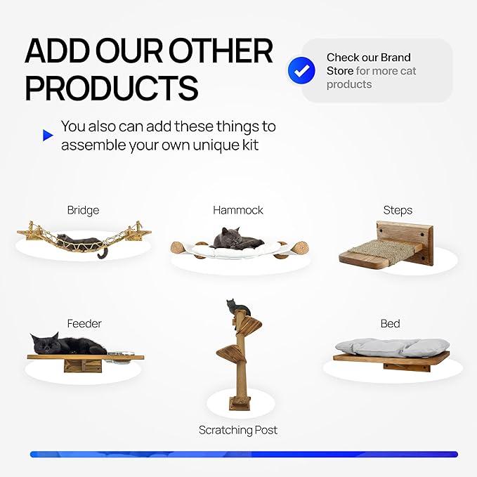 Cat Bed, Wall-Mounted Wooden Corner, Wall Furniture, Cat Corner Wall Shelf Bed with Cushion, Easy to Install (Brown, Pillow Color Grey)