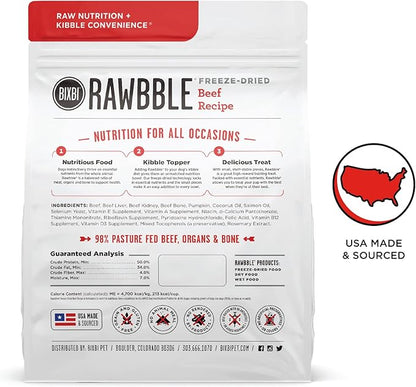 BIXBI Liberty Freeze-Dried Dog Food Topper & Treats,Beef – 98% Meat & Organs,No Refrigeration – USA Made,12 oz,(Pack of 2)