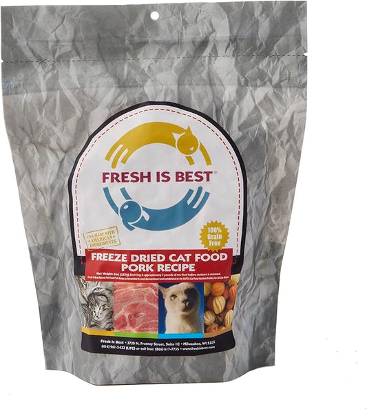 Fresh Is Best Pork Freeze Dried Cat Food – Raw Cat Food for Kittens & Adult Felines – High-Protein Freeze Dried Pork in Resealable Zipper Bag – Made in the USA – 8 oz