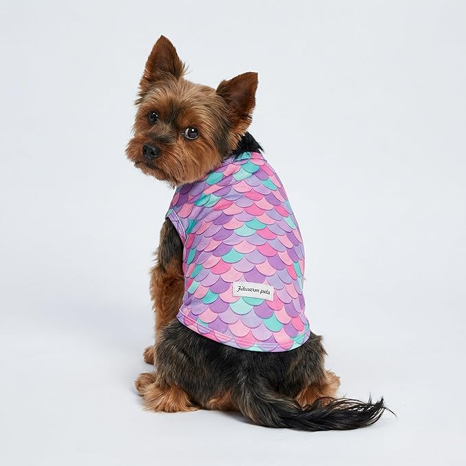 Fitwarm 2 Pack Mermaid & Scale UPF 50+ UV Sun Protection Dog Shirt, Lightweight Cooling Vest, Quick Dry Summer Clothes for Small Dogs Girl, Pet Outfit, Purple, Pink, White, Medium