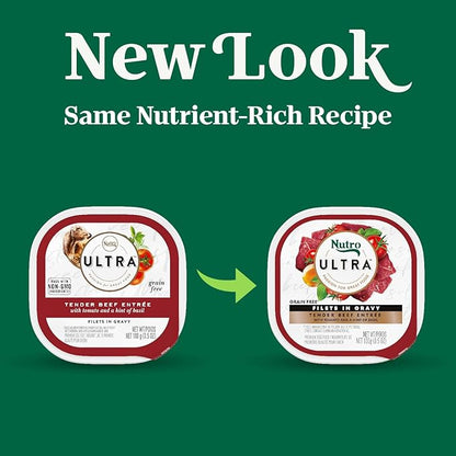 Nutro Ultra Wet Dog Food Grain Free Filets, Adult Dog Food Wet Recipe in Gravy Tender Beef Entree, 3.5 oz. Trays (24 Count, Pack of 1)