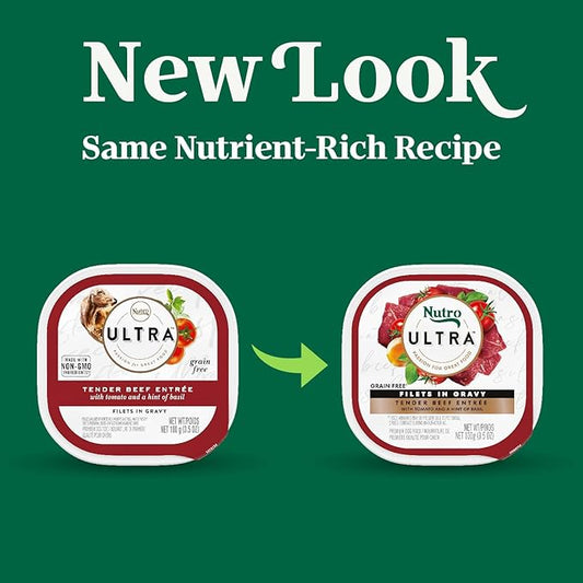Nutro Ultra Wet Dog Food Grain Free Filets, Adult Dog Food Wet Recipe in Gravy Tender Beef Entree, 3.5 oz. Trays (24 Count, Pack of 1)