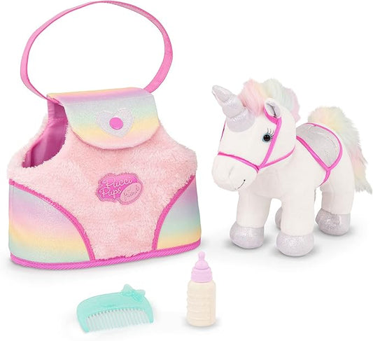 Pucci Pups – Plush Pet– Dog Carrier – Toy Unicorn – Rainbow Bag & Sparkly Comb – Stuffed Animal – 3+ Years