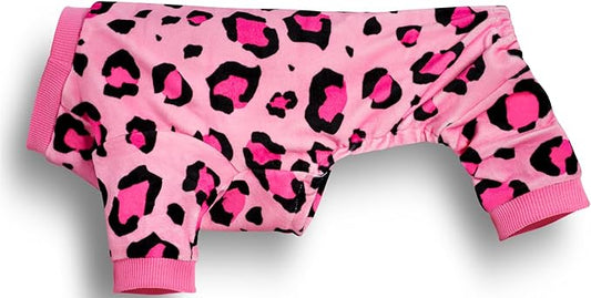Paiaite Dog Pajamas Onesie: Comfortable Four-Legged Apparel for Small, Medium, & Large Dogs, Polyester Material for Comfort, Wrinkle Resistance, Moisture Wicking, and Stretchiness Pink Leopard L