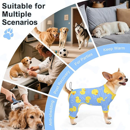 Bienbee Dog Pajamas, 4 Pack Dog Recovery Suit Shedding Suit Cute Soft Puppy Clothes Dogs Pjs Onesies Jammies Adjustable Breathable & Stretchy Clothes for Small Medium Large Dogs Girl Boy Puppy-S