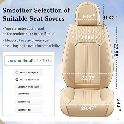Coverado Seat Covers, Car Seat Covers Full Set, Beige Seat Cover, Front Seats Back Seat Cover, Waterproof Car Seat Cushion, Leather Car Seat Protector Universal Fit Most Cars