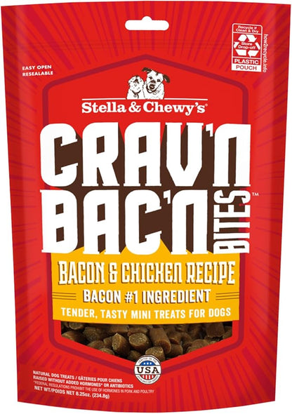 Stella & Chewy's Training Dog Treats - Crav'n Bac'n Soft Bacon & Chicken Bites - Premium USA Made - Low Calorie Rewards - 8.25oz