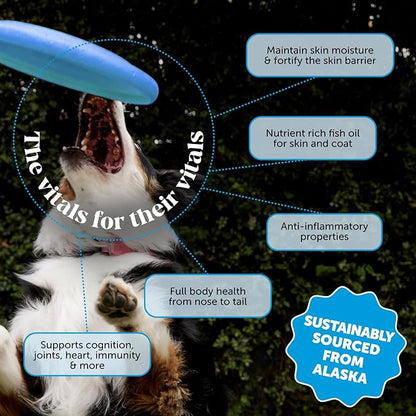 Wild Alaskan Salmon Oil, Omega-3 Fish Oil for Dogs and Cats, Fatty Acids, Salmon Oil for Dogs, Skin and Coat Health, Pure Dog Food Topper, Supports Joints, Brain & Heart Health - 32oz
