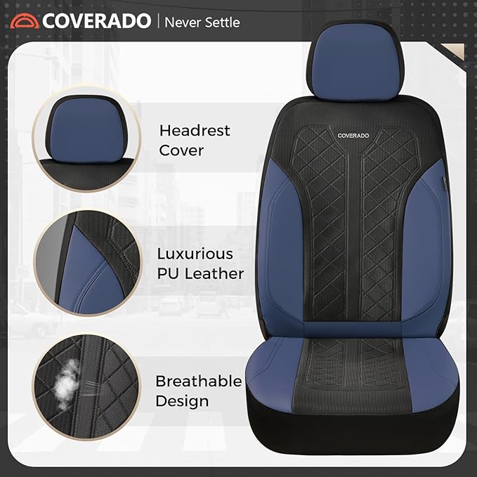 Coverado Seat Covers Front Seats, Leather Automotive Seat Covers 2-Pack, Mesh Breathable Auto Seat Protectors, Driver Seat Covers Universal Fit for SUV, Truck, Vans, Sedan