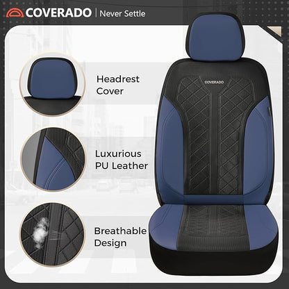 Coverado Seat Covers Front Seats, Leather Automotive Seat Covers 2-Pack, Mesh Breathable Auto Seat Protectors, Driver Seat Covers Universal Fit for SUV, Truck, Vans, Sedan