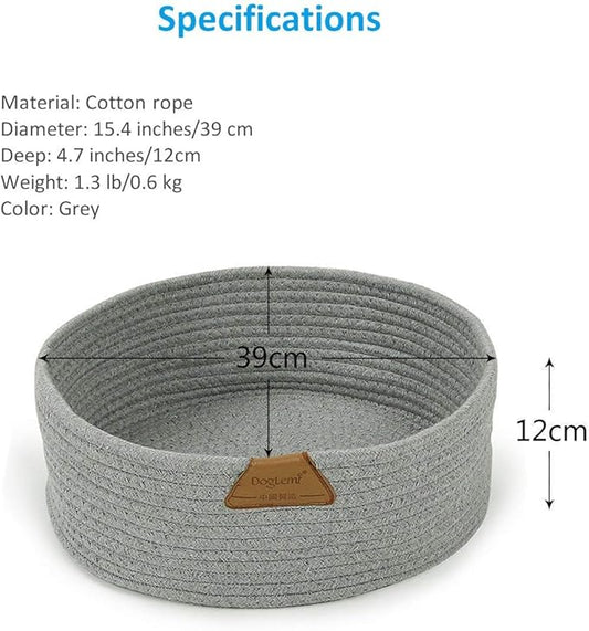 Cat Bed Basket Nest Round Cotton Rope Woven Warm Medium,Pet Sleeping Bed House Cute Fun Scratcher Scratching Scratch Mat Pad for Puppy Small Dogs Indoor Play Eco Washable Winter Summer (Gray)