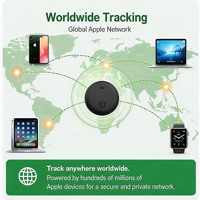 Undetectable GPS Tracker for Vehicles - Real-Time Tracking，No Monthly Fee/No SIM Card【Apple MFi Certified】Works with iOS Find My | Mini Hidden Magnetic GPS Locator，IP68 Waterproof，Reliable Performance