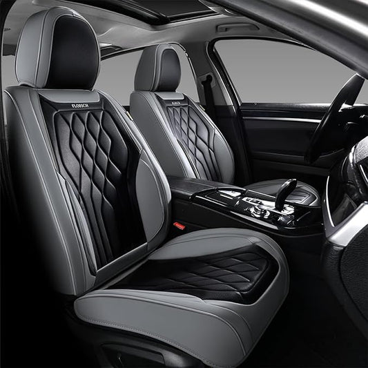 FLORICH Front Seat Covers, Leather Car Seat Protector, Waterproof Seat Covers for Cars, Black Seat Covers Universal Fit for Cars, Trucks, SUVs - Gray&Black