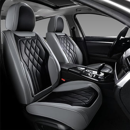 FLORICH Car Seat Covers Full Set, Leather Car Seat Protector, Waterproof Automotive Seat Cover with Anti-Slip Padded, Airbag Compatible, Universal Seat Covers Fit for Most Car - Gray&Black