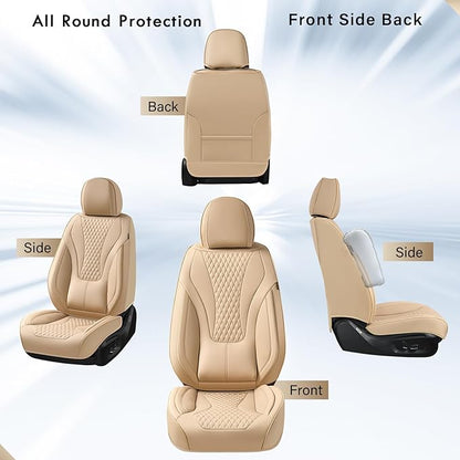 Coverado Waterproof Nappa Leather Car Seat Covers, Automotive Seat Covers，Front Car Seat Cushion & Car Seat Protector, Beige Seat Covers Universal Fit for Most Cars, SUVs, Trucks
