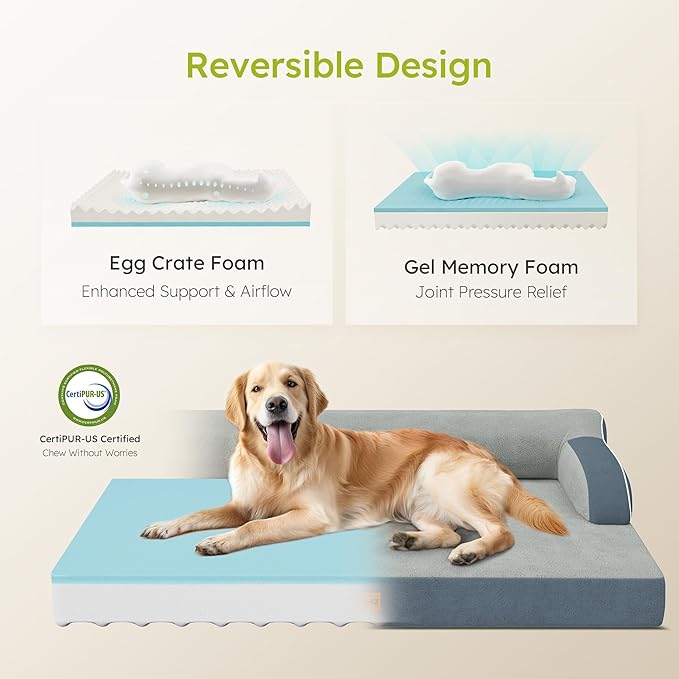 CWAWZ Large Orthopedic Dog Bed, Pet Bed Large Size Dog, Dual-Sided Cooling Beds with Memory Foam Washable Cover Nonslip Bottom, Waterproof Pet Beds with Bolsters, Dark Grey